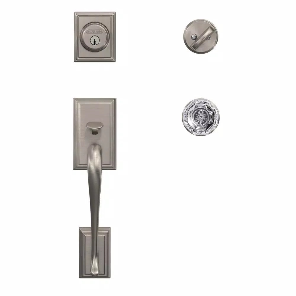 Schlage Custom Addison Satin Nickel Single Cylinder Handleset with Alexandria Glass Knob