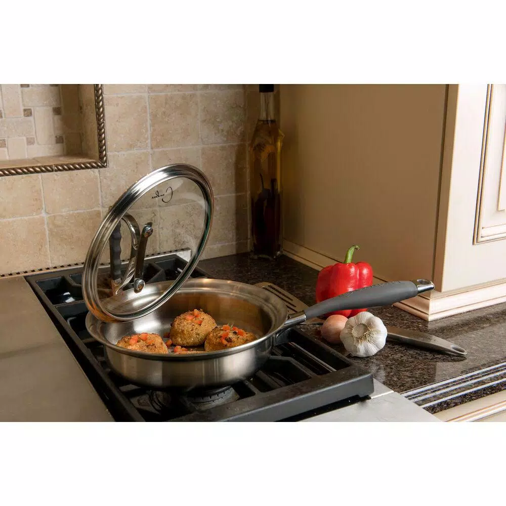 CookCraft by Candace 1.25 qt. Tri-Ply Stainless Steel Saute Pan with Patented Latch Glass Lid