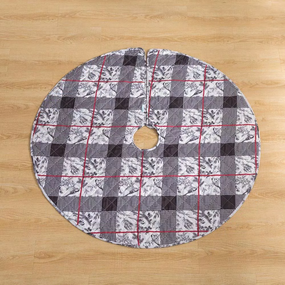 Country Living Faith 48 in. Reversible Quilted Microfiber Tree Skirt - Chickadee Toile & Floral
