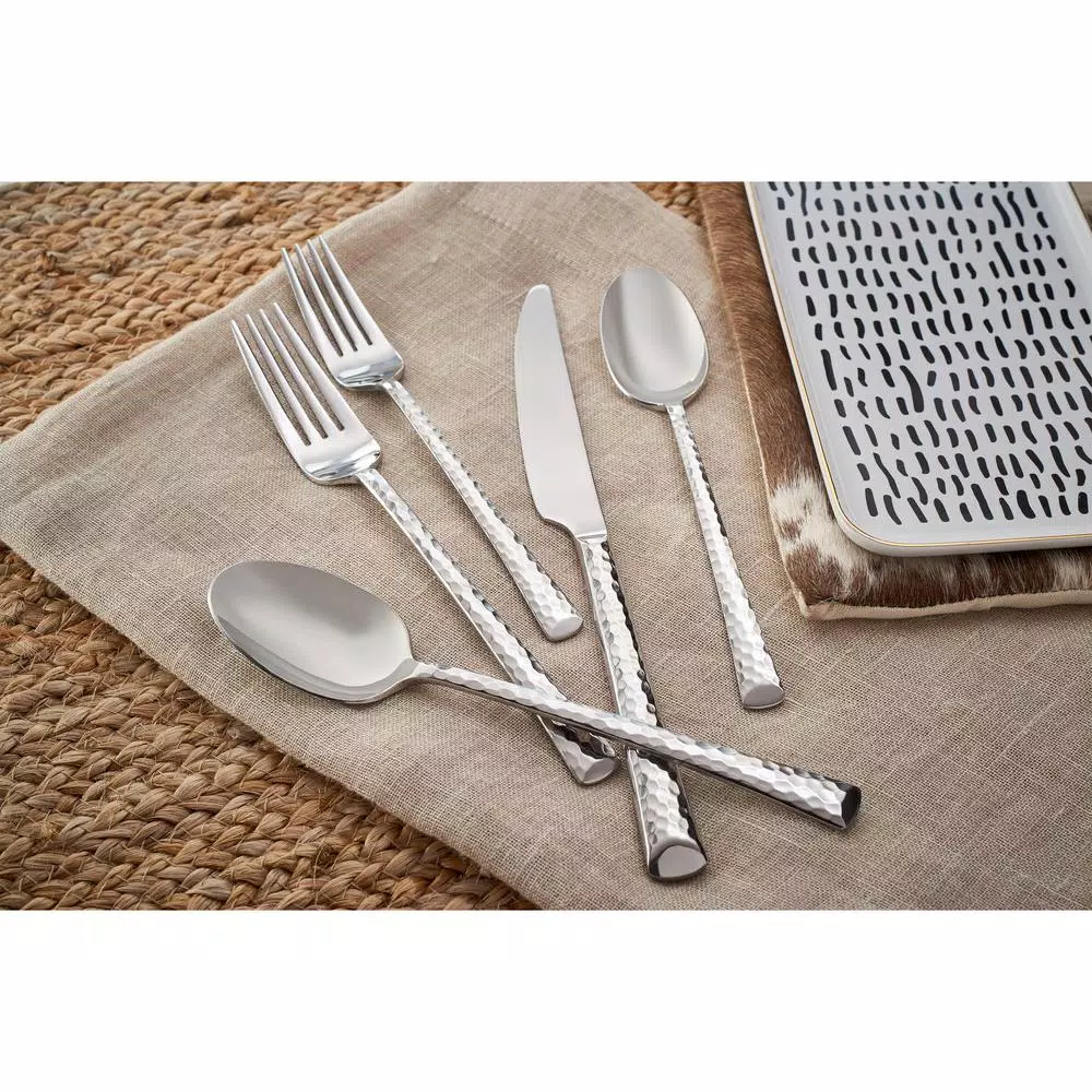 Skandia Vale 20-Piece Hammered Stainless Steel Flatware Set, Service for 4