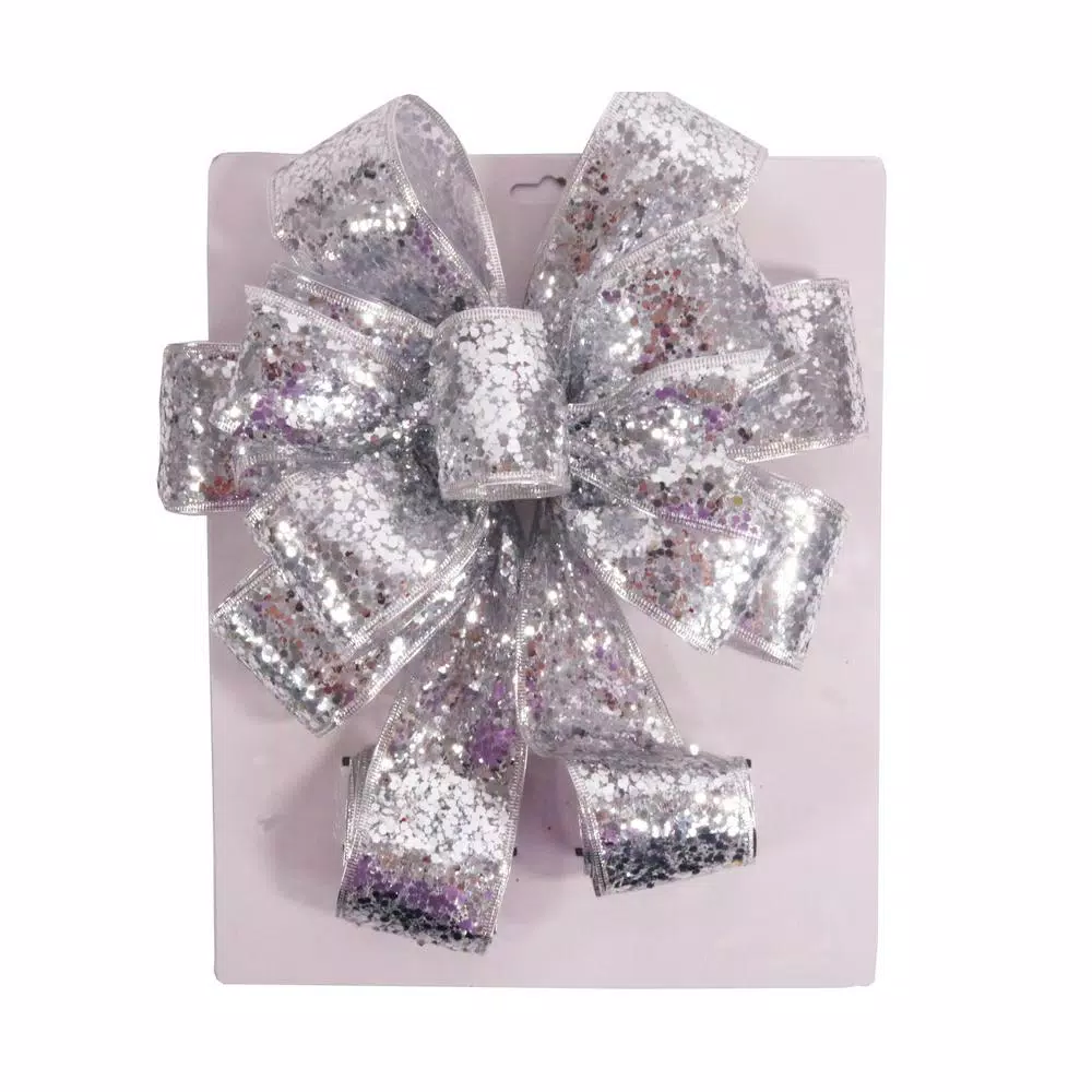 Santaland Sparkle Burlap Christmas Tree Topper Bow, 31 in. x 11 in.