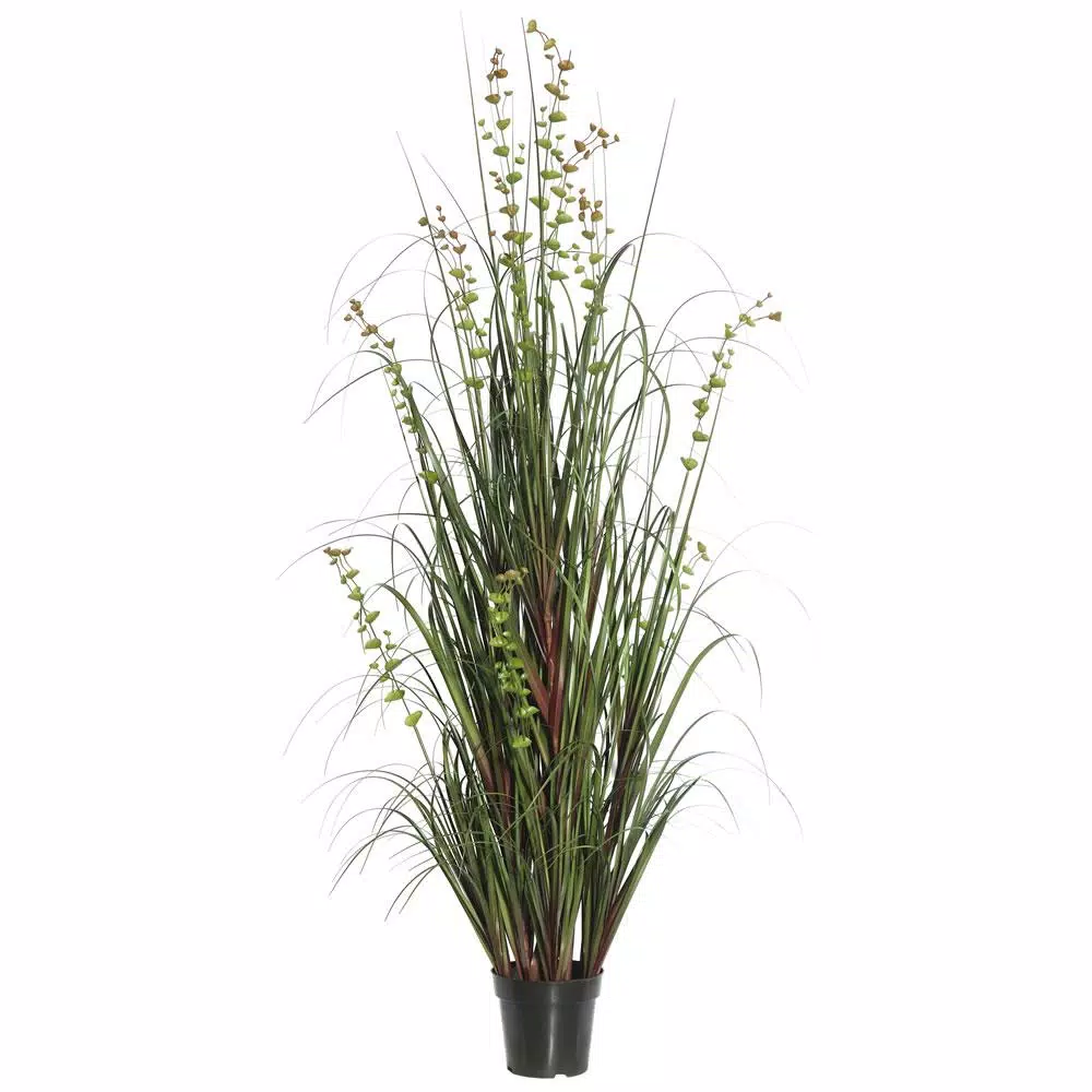 Vickerman 24 in. Artificial Eucalyptus and Green Grass Potted Plant in Black Insertable Pot