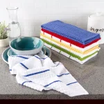 Lavish Home 8-Piece Waffle Weave Cotton Kitchen Towel Set, Multi-Color Striped and Solid thumbnail 7