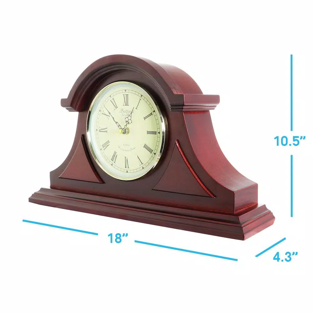 Bedford Clock Collection Redwood Tambour Mantel Clock with Chimes and Roman Numeral Dial
