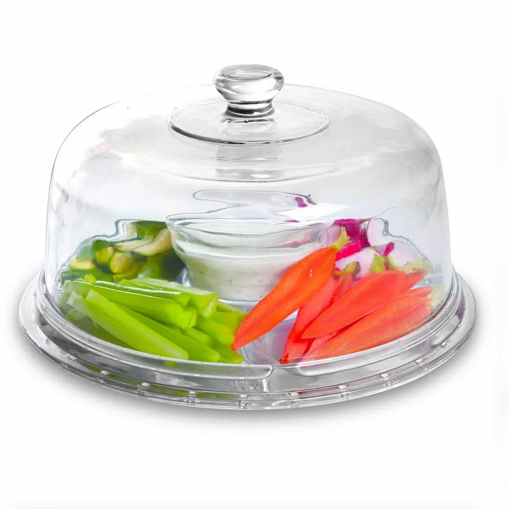 Gibson Home Great Foundations 12-in Clear Glass Cake Stand with Pedestal and Dome Lid