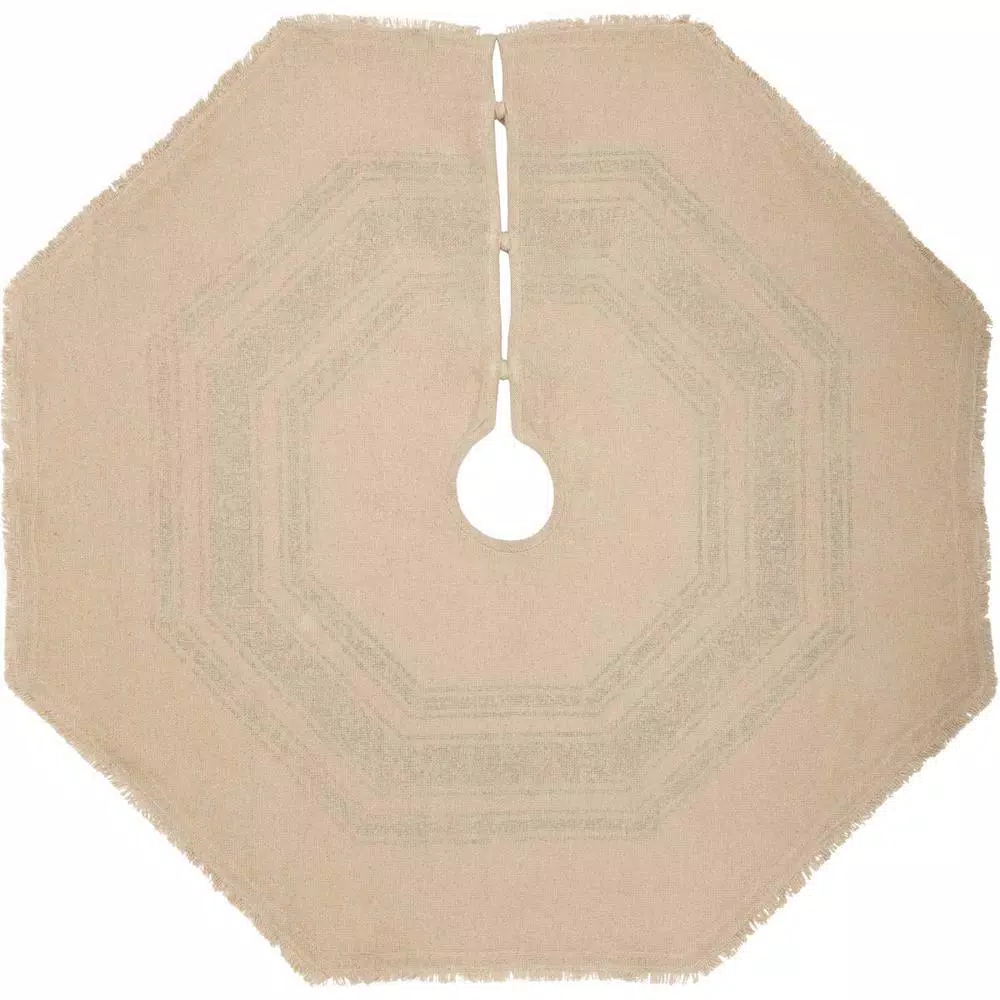 VHC Brands 48 in. Green Vintage Burlap Stripe Farmhouse Christmas Tree Skirt