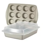 Rachael Ray 3-Piece Nonstick Bakeware Set with Swing Lid, Silver thumbnail 1