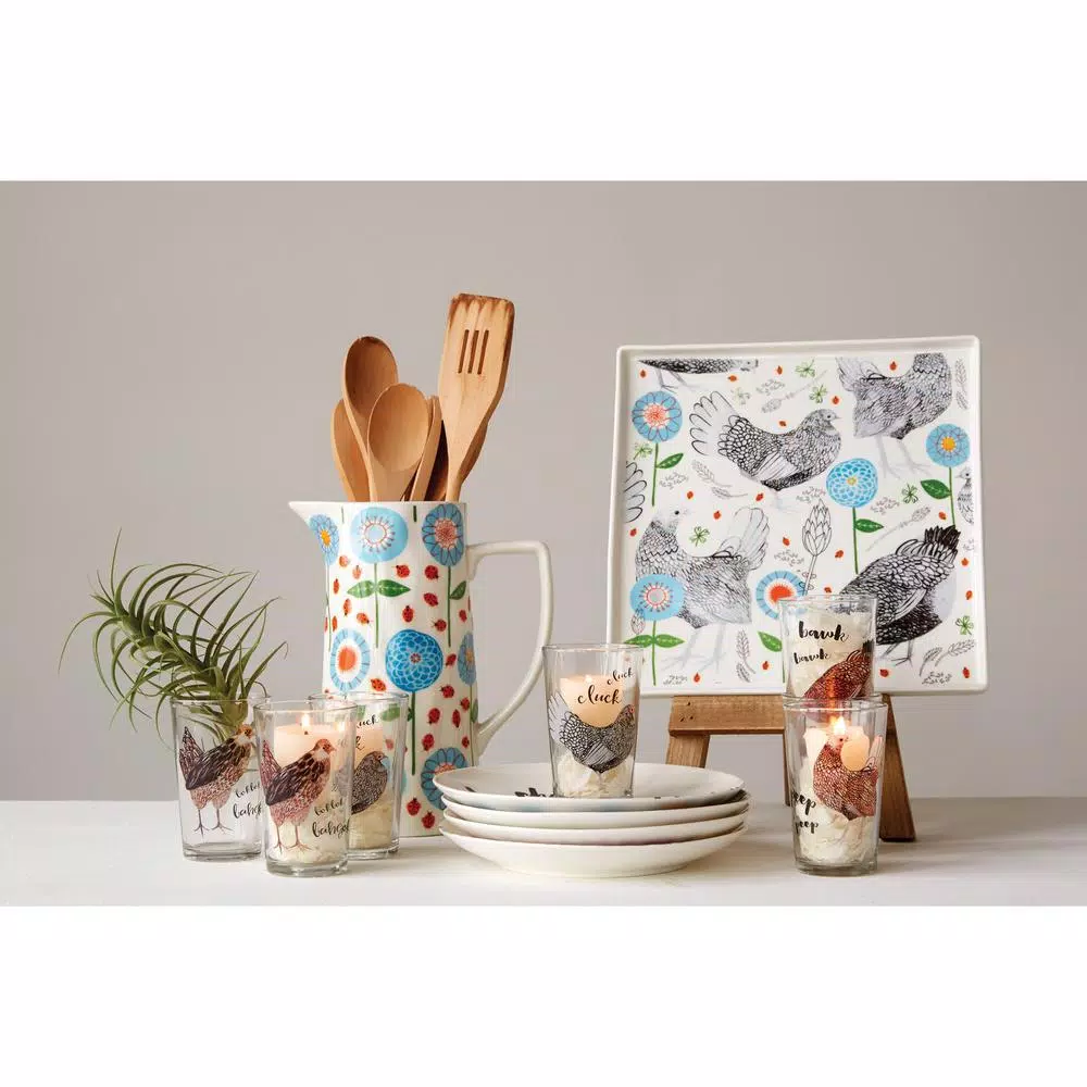 3R Studios 64 oz. Blue Floral Stoneware Pitcher