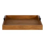 Kate and Laurel Lipton 16 in. Square Decorative Wood Tray with Black Metal Handles, Rustic Farmhouse Style thumbnail 2