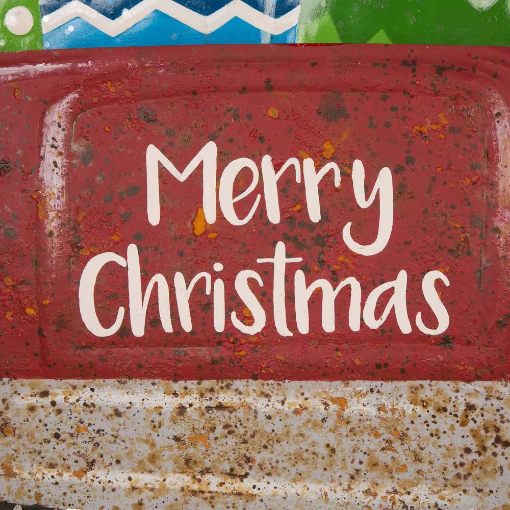 Glitzhome 31.89 in. Rusty Metal Christmas Truck Yard Stake and Wall Decor