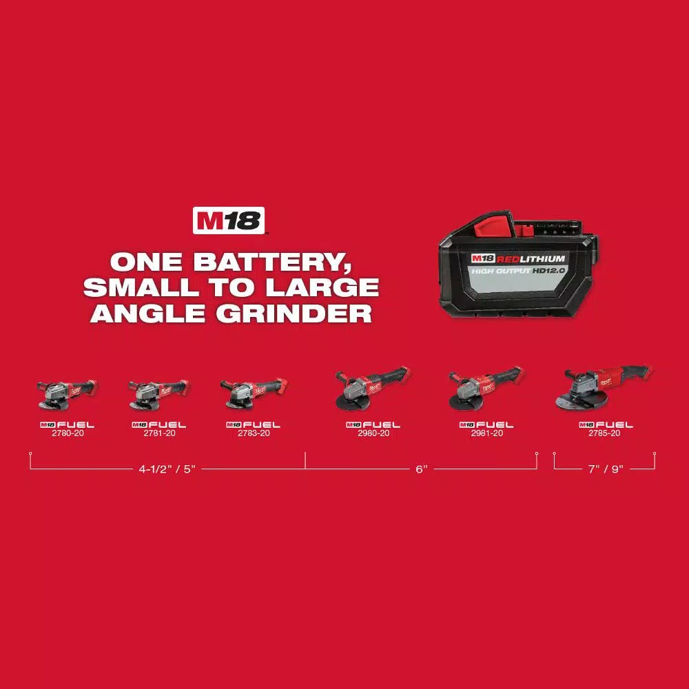 Milwaukee M18 FUEL 4-1/2 in. / 5 in. Brushless Cordless Angle Grinder Kit with Paddle Switch and (2) 6.0 Ah Batteries