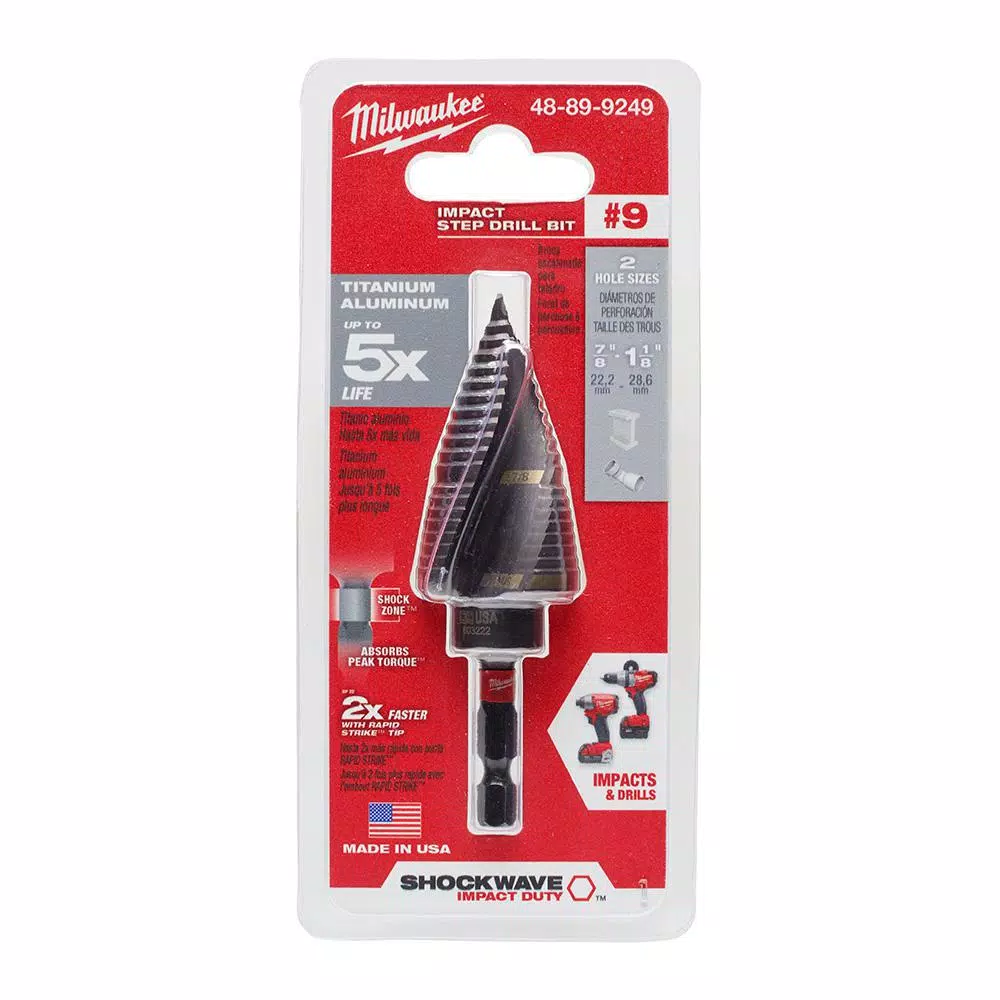 Milwaukee SHOCKWAVE Impact-Duty Titanium Step Bit, 7/8 in. to 1-1/8 in., #9