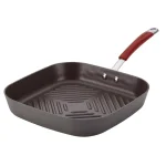 Rachael Ray Cucina 11 in. Hard-Anodized Aluminum Nonstick Square Grill Pan, Cranberry Red and Gray thumbnail 1