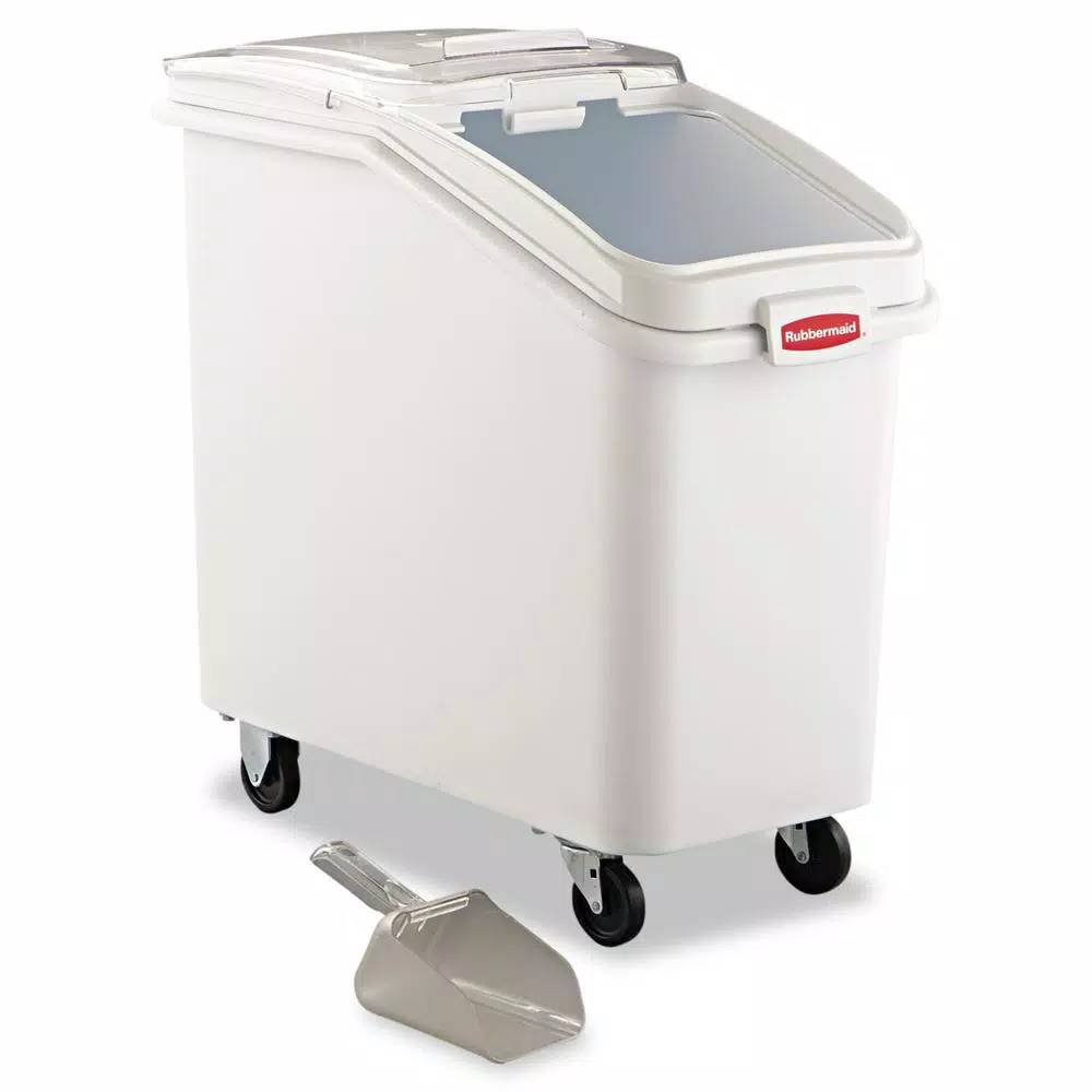 Rubbermaid Commercial Products ProSave 26.2 Gal. White Mobile Ingredient Bin with Casters