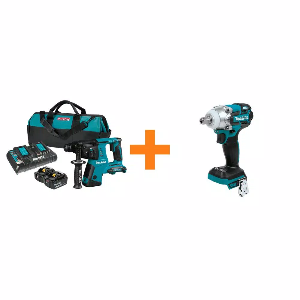 Makita 18V X2 LXT (36V) 1 in. SDS-Plus Rotary Hammer Kit with Bonus 18V LXT 1/2 in. Impact Wrench