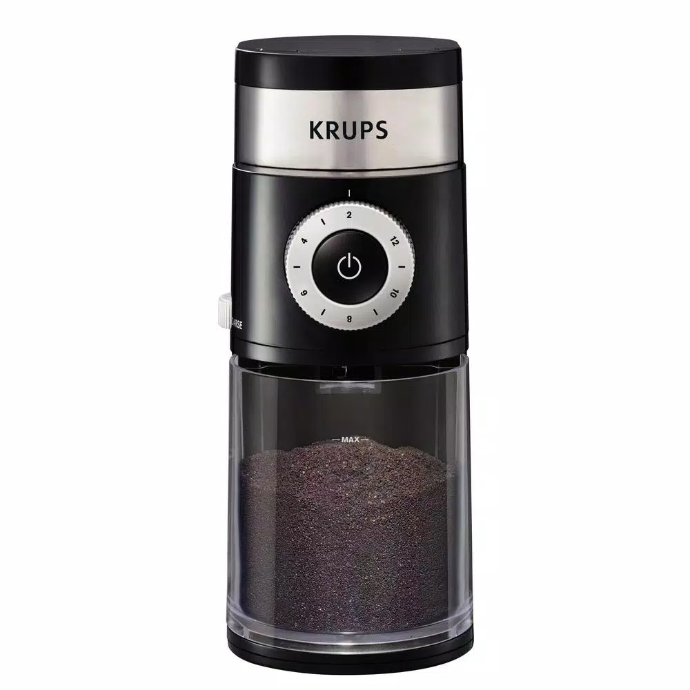Krups GX5000 Professional Burr Coffee Grinder, 8 oz. Black Stainless Steel with 9 Grind Settings