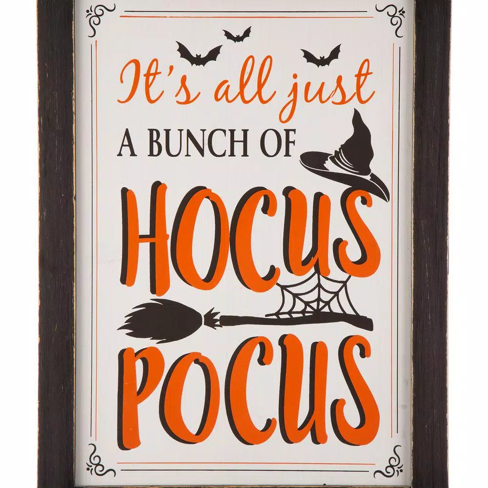 Glitzhome 24 in. Hocus Pocus Halloween Wooden Easel Sign - Standing or Hanging Decor