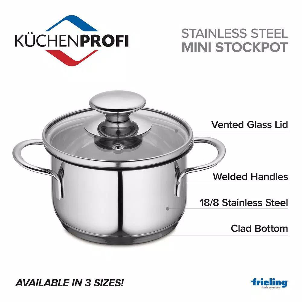 Frieling Küchenprofi 1.6 qt. Stainless Steel Stock Pot with Vented Glass Lid
