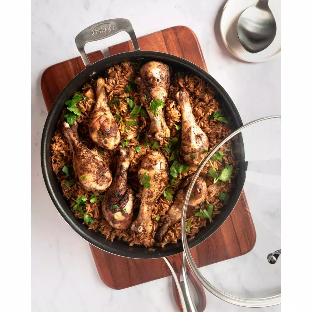 Gotham Steel 5.5 qt. Aluminum Non-Stick Deep Saute Pan with Glass Lid