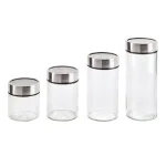 Honey-Can-Do 4-Piece Glass Kitchen Canister Set with Date Dial Lids and Chrome Accents thumbnail 2