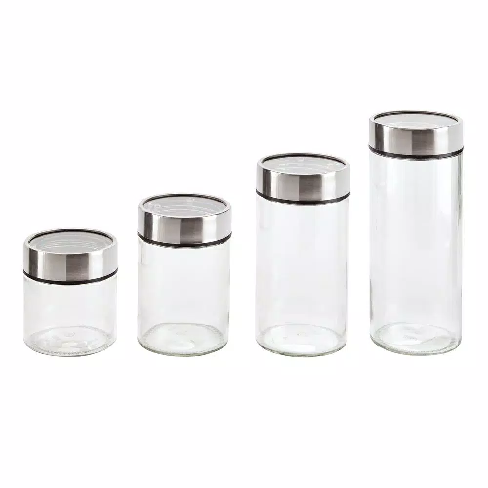Honey-Can-Do 4-Piece Glass Kitchen Canister Set with Date Dial Lids and Chrome Accents