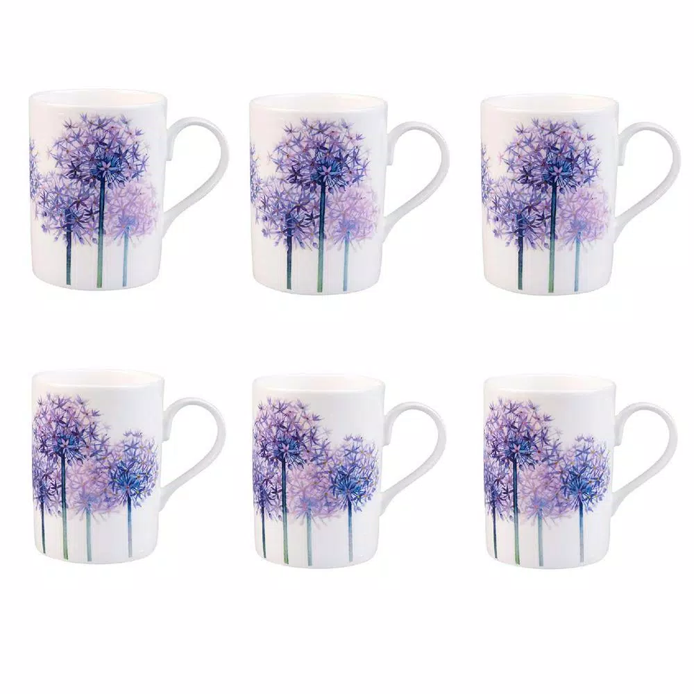 Unbranded Roy Kirkham Lucy Alliums Fine Bone China Mug Set of 6, 320ml, Made in England