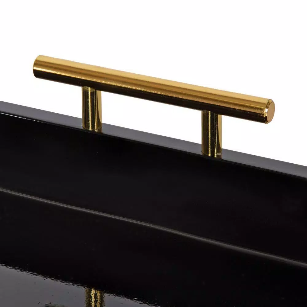 Kate and Laurel Lipton 18 in. Black and Gold Hexagon Decorative Serving Tray with Metal Handles