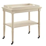 Benjara Antique White Wooden Serving Tray Table with 2-Tier Storage and Casters thumbnail 1