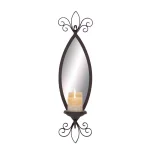 LITTON LANE 25 in. New Traditional Wall Candle Sconce with Elliptical Mirror and Textured Bronze Finish thumbnail 2