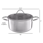 Classic Cuisine 6 Qt. Stainless Steel Stock Pot with Tempered Glass Lid thumbnail 5