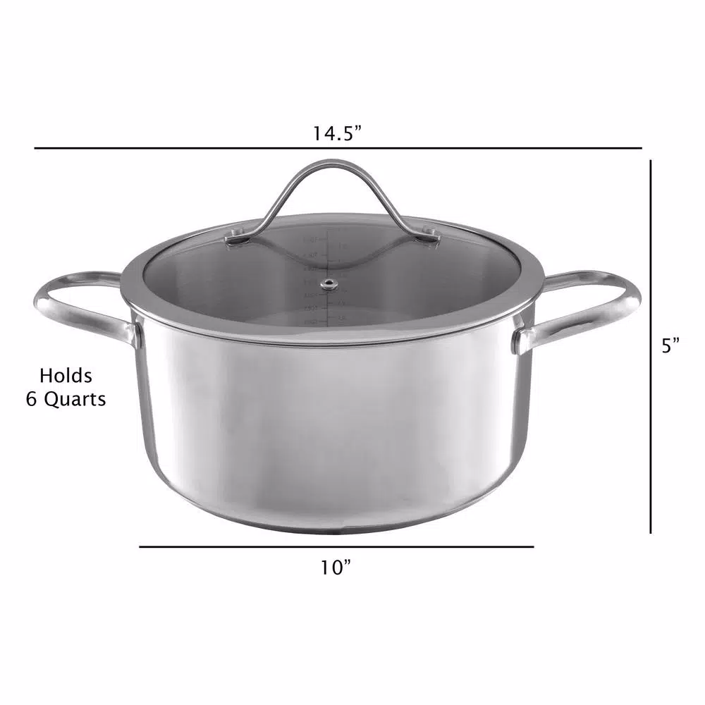 Classic Cuisine 6 Qt. Stainless Steel Stock Pot with Tempered Glass Lid