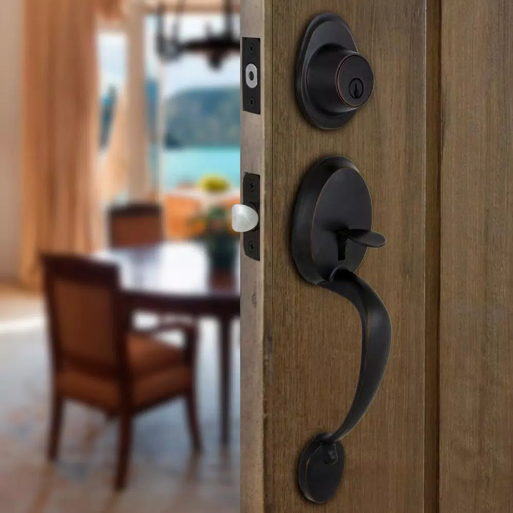 Defiant Wilmington Aged Bronze Entrance Door Handleset with Naples Lever