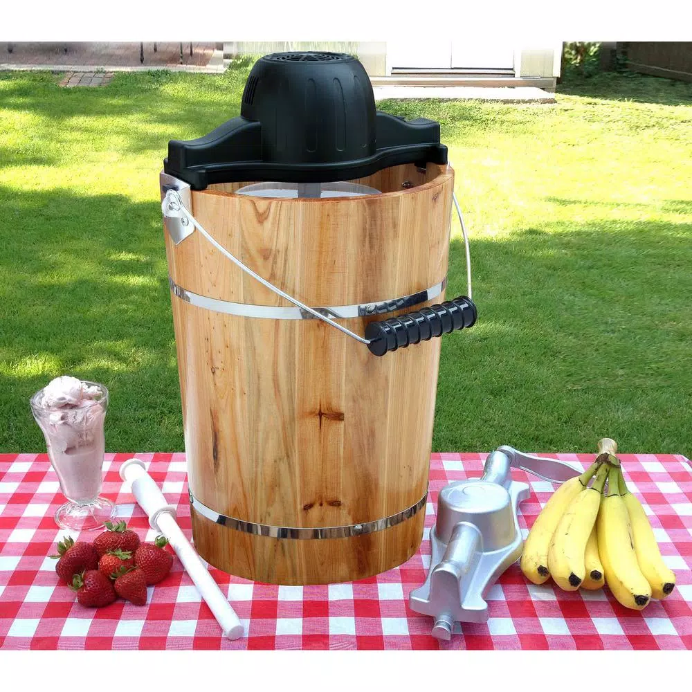 AmeriHome 6 Qt. Old Fashioned Ice Cream Maker with Pine Tub, Ice Crusher, and Mixing Paddle