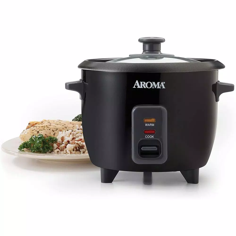Aroma 6-Cup Rice Cooker and Food Steamer with Removable Steam Tray, Black