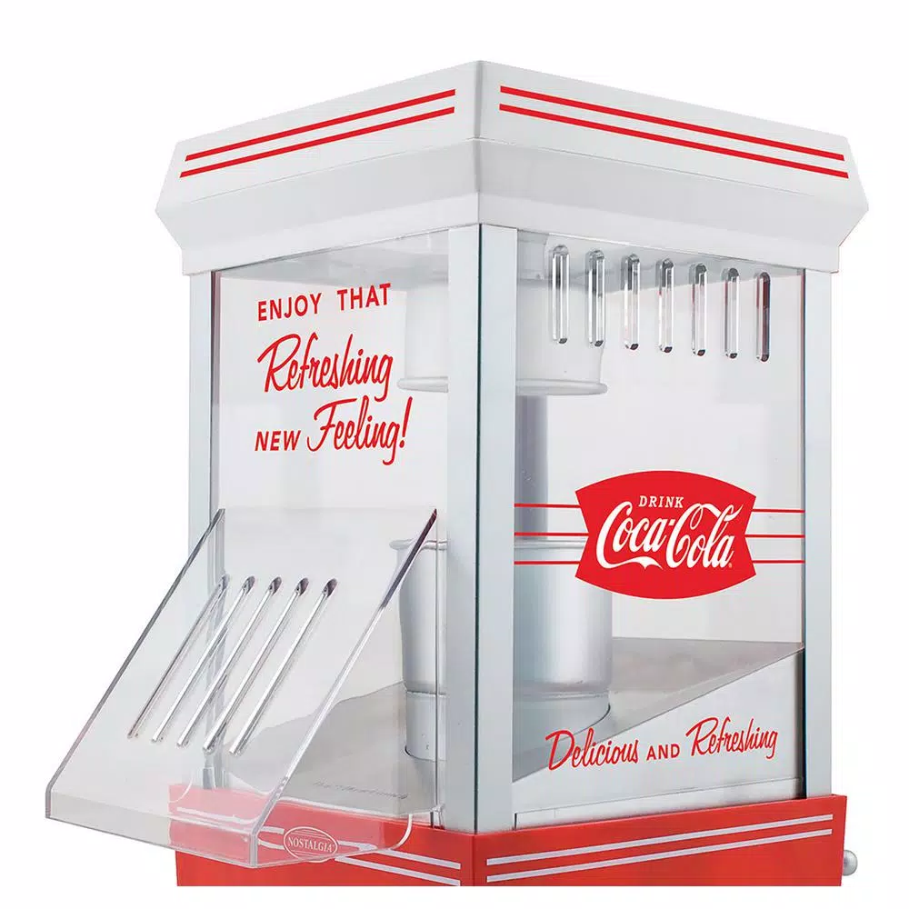 Nostalgia Coca-Cola Hot Air Popcorn Maker with Cart, 4 oz. Capacity, Red