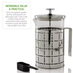 Ovente 3-Cup Silver Borosilicate Glass French Press Coffee and Tea Maker with Stainless Steel Shell thumbnail 3