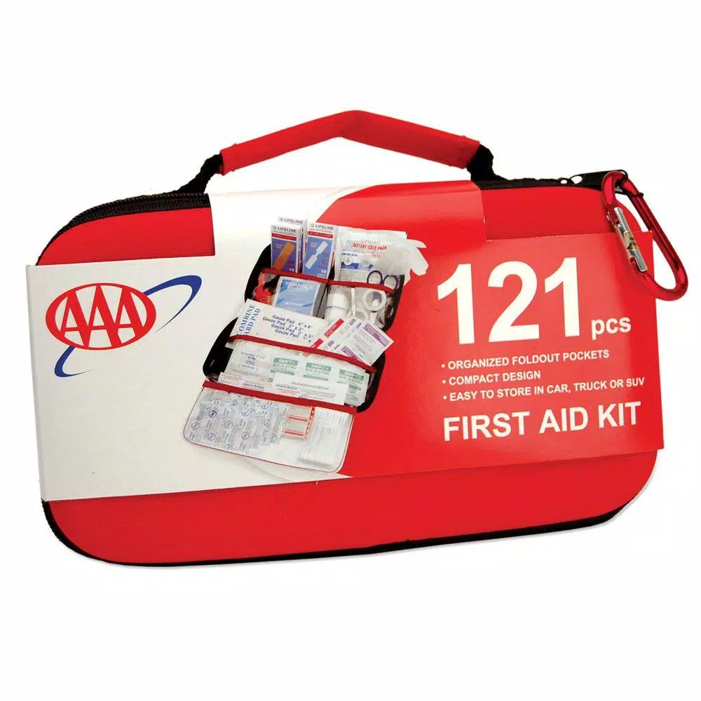 AAA 121-Piece Deluxe Road Trip First Aid Kit with Hard Shell Foam Case