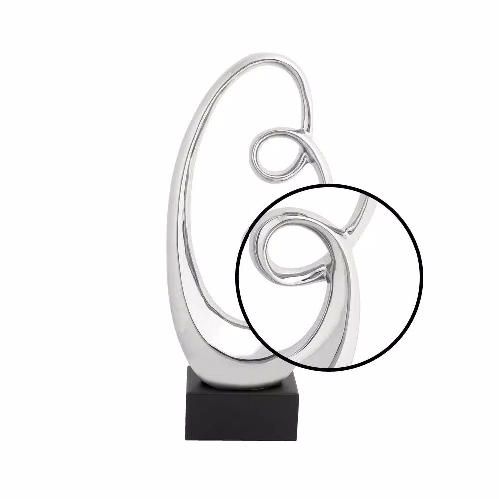 LITTON LANE Modern Reflections 24" Silver Ceramic Abstract Double Loop Oval Sculpture