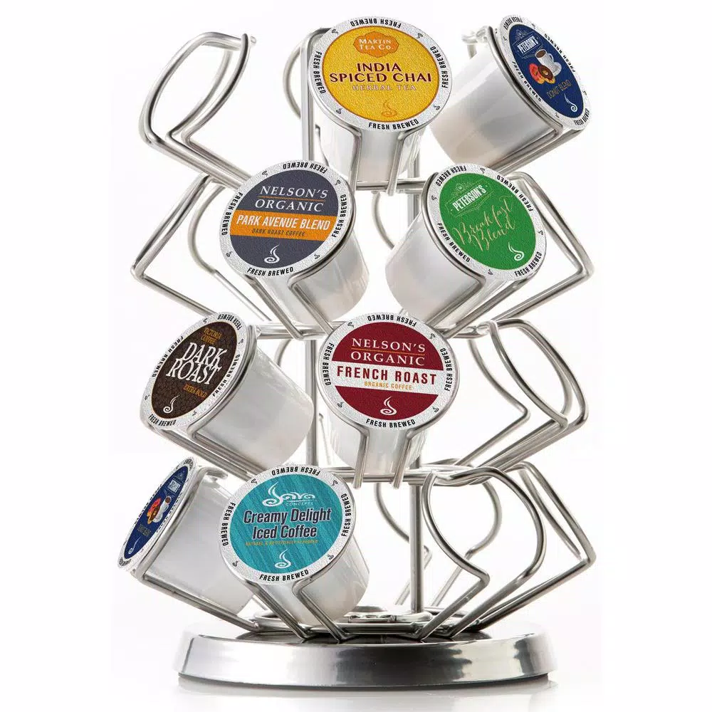 Casa Bellante Chrome Steel Coffee Pod Carousel Organizer for 24 Keurig K-Cups