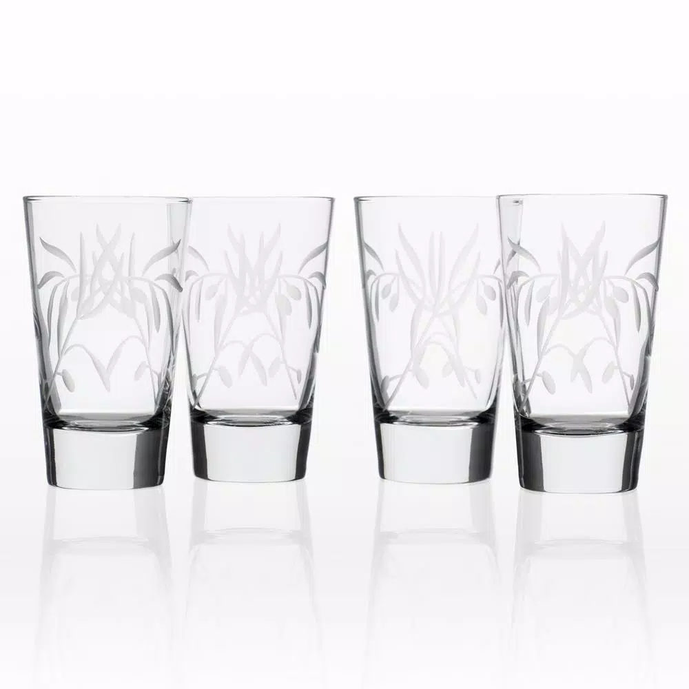 Rolf Glass Olive Branch Clear 15.5 oz. Highball Glass Set of 4 - Diamond-Wheel Engraved
