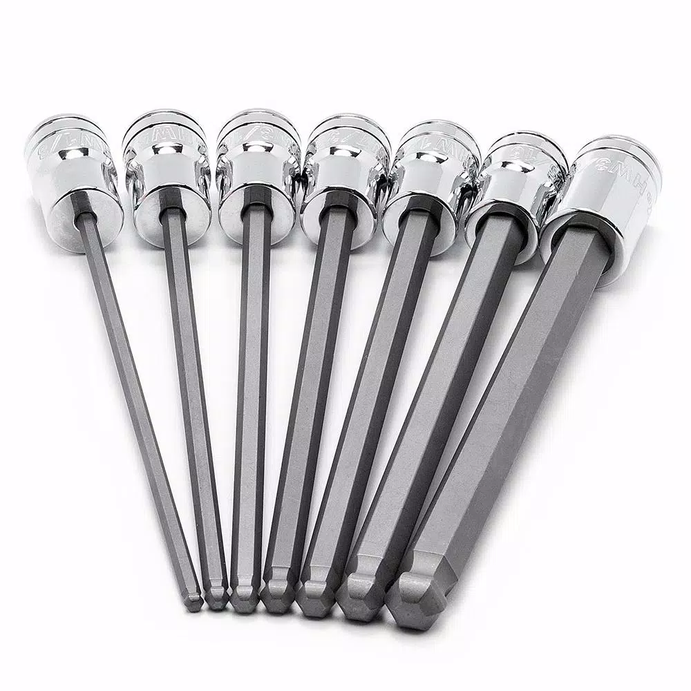 Husky 3/8 in. Drive SAE Long Ball Hex Bit Socket Set, 7-Piece