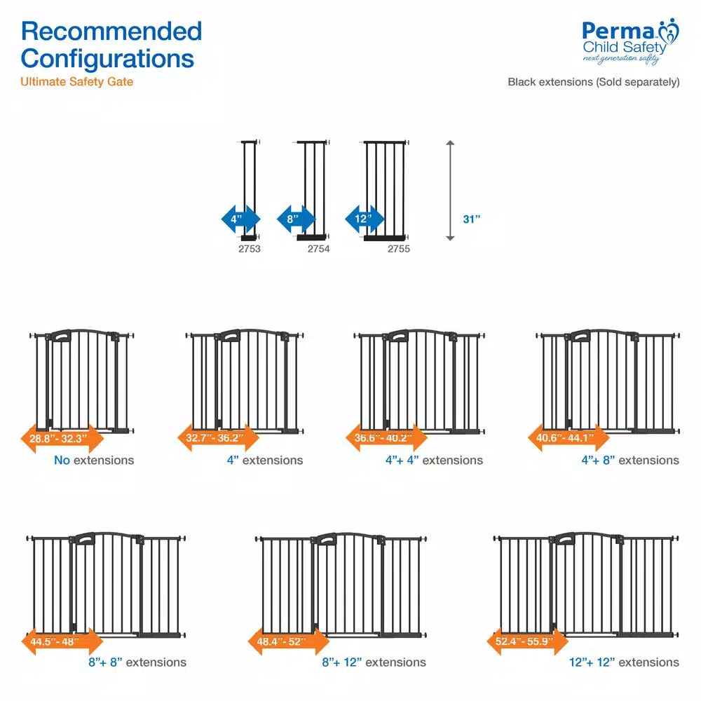Perma Child Safety 12 in. W x 30 in. H Black Baby Gate Extension Panel for Standard Height Gates