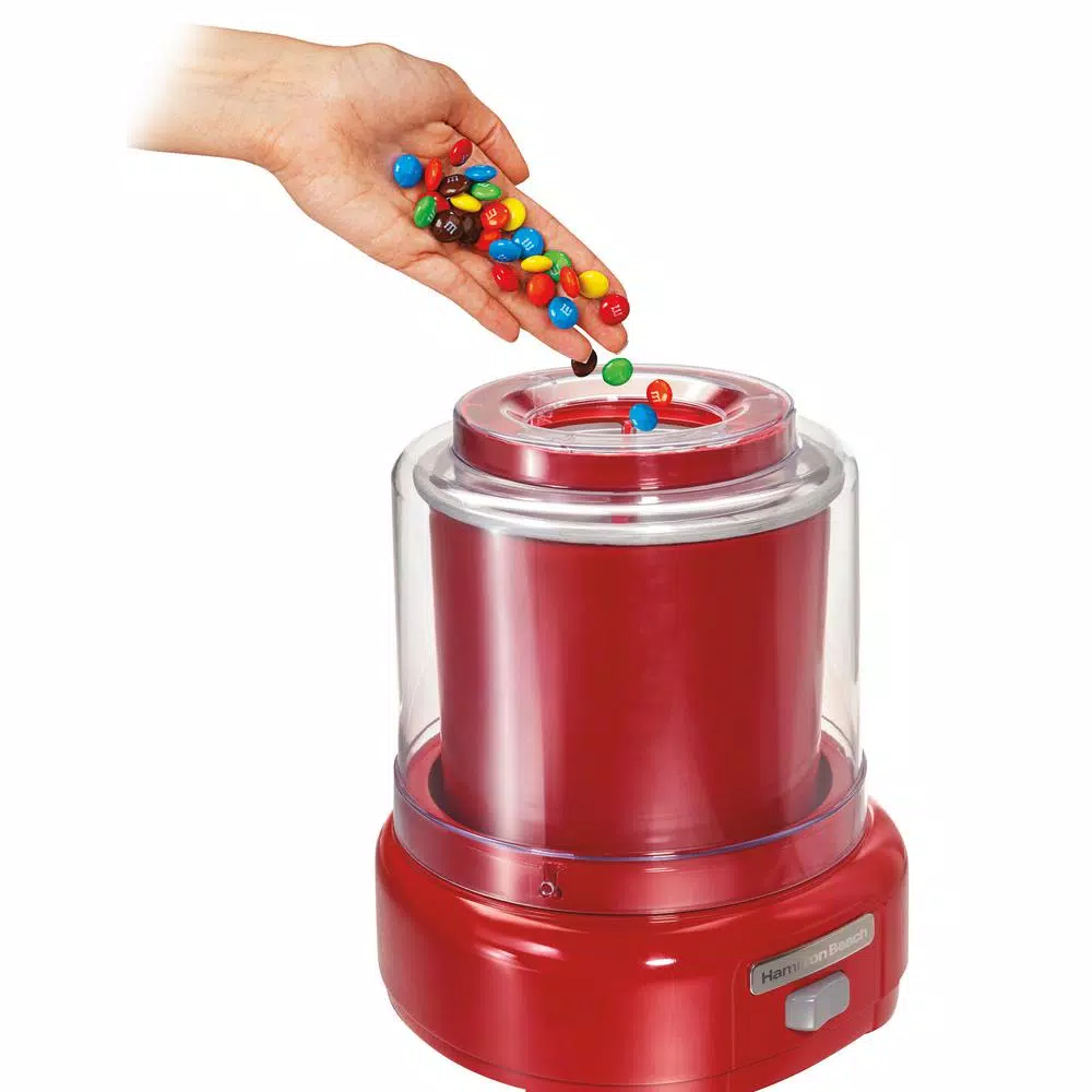 Hamilton Beach 1.5 Quart Ice Cream Maker, Red Countertop Frozen Dessert Machine
