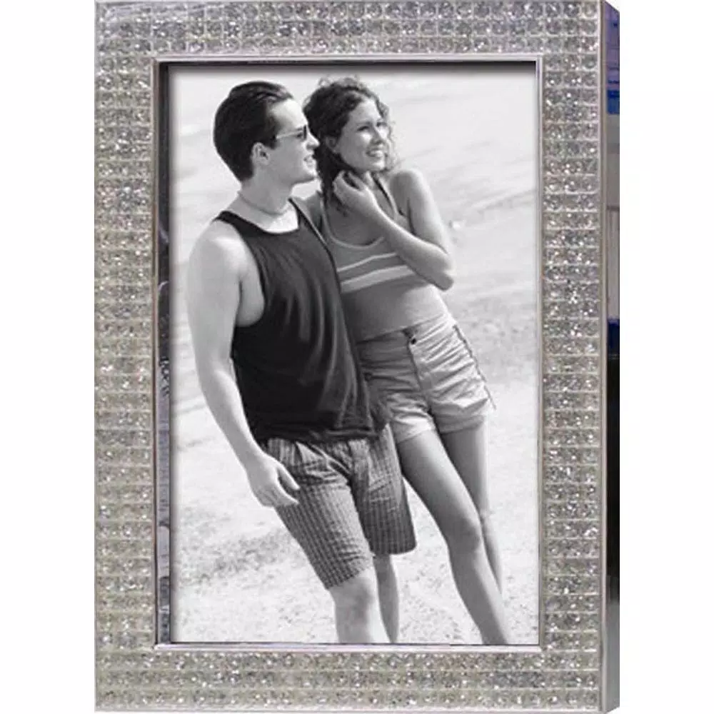 Heim Concept Chrome Plated 4x6 Inch Bling Border Metal Photo Frame, Silver
