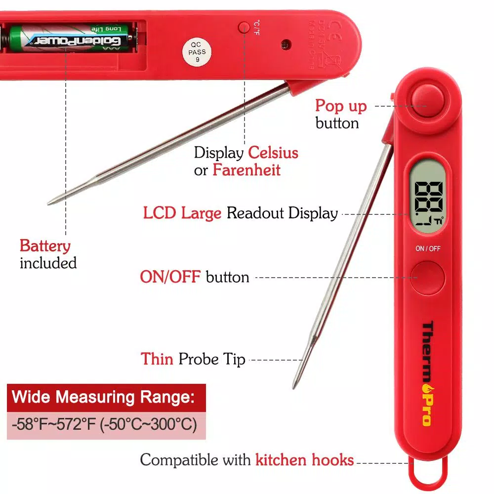 ThermoPro TP-03A Digital Instant Read Food Thermometer for Meat, BBQ, and Grilling