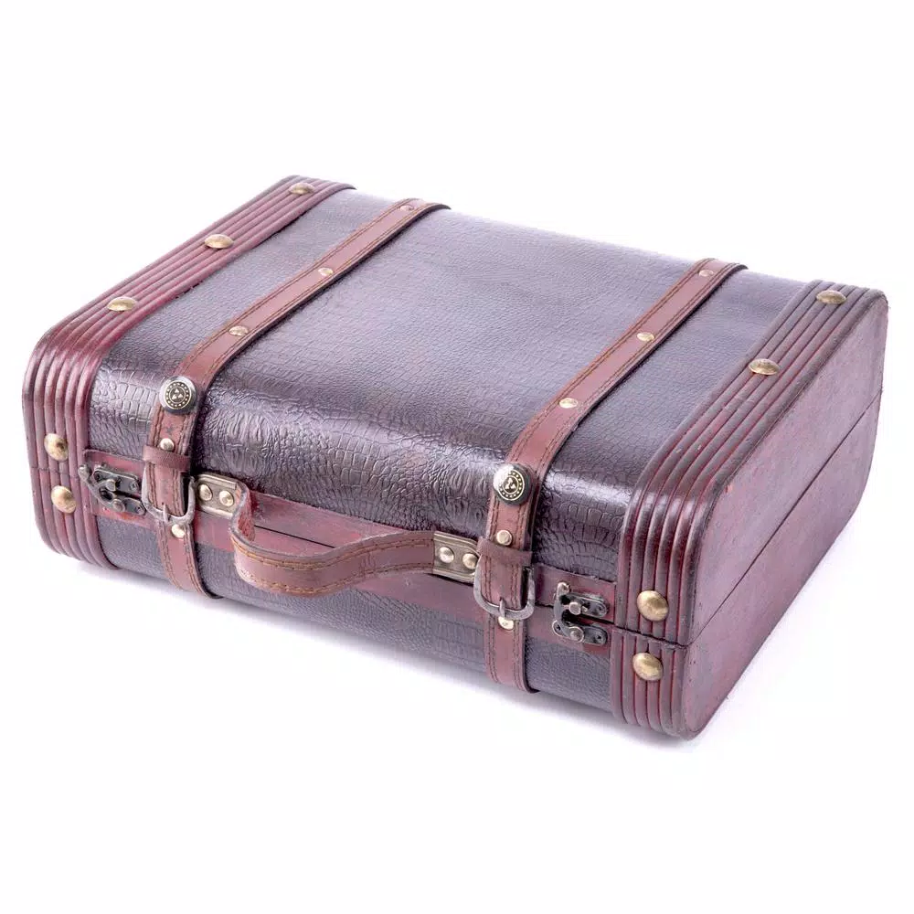 Vintiquewise Rustic Decorative Wooden Leather Suitcase Steamer Trunk - Brown