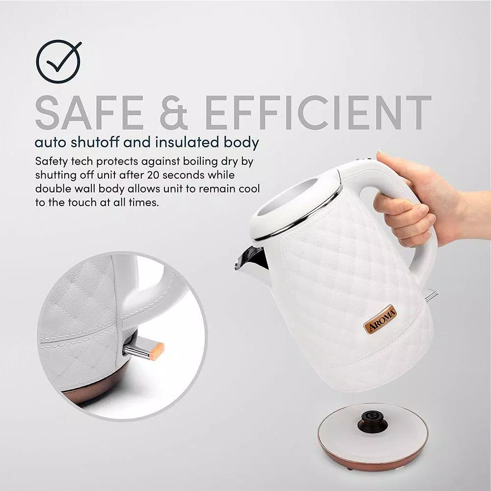 Aroma Professional 7-Cup Electric Water Kettle, 1.7L, White