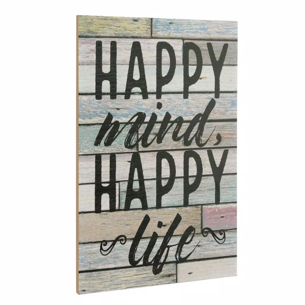 Stonebriar Collection Stonebriar Happy Mind Happy Life Wooden Wall Art Sign, 15 x 10 in.