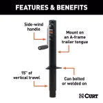 CURT A-Frame Trailer Jack with Side Handle, 2,000 lbs. Capacity, 14.5 in. Travel thumbnail 2