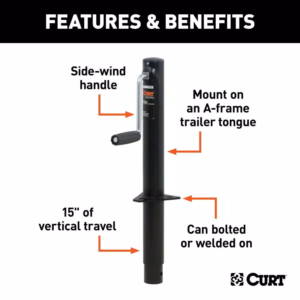 CURT A-Frame Trailer Jack with Side Handle, 2,000 lbs. Capacity, 14.5 in. Travel
